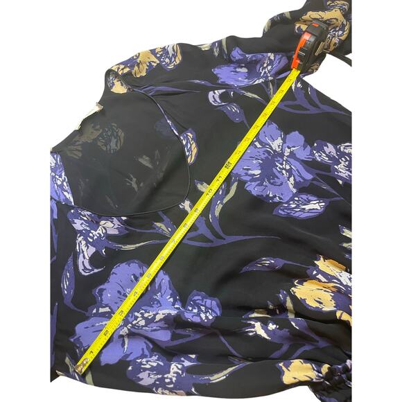 RAMY BROOK MINI DRESS MILENE 100% SILK BLUE FLORAL RUFFLE SMOCKED WAIST SZ S - Picture 8 of 16